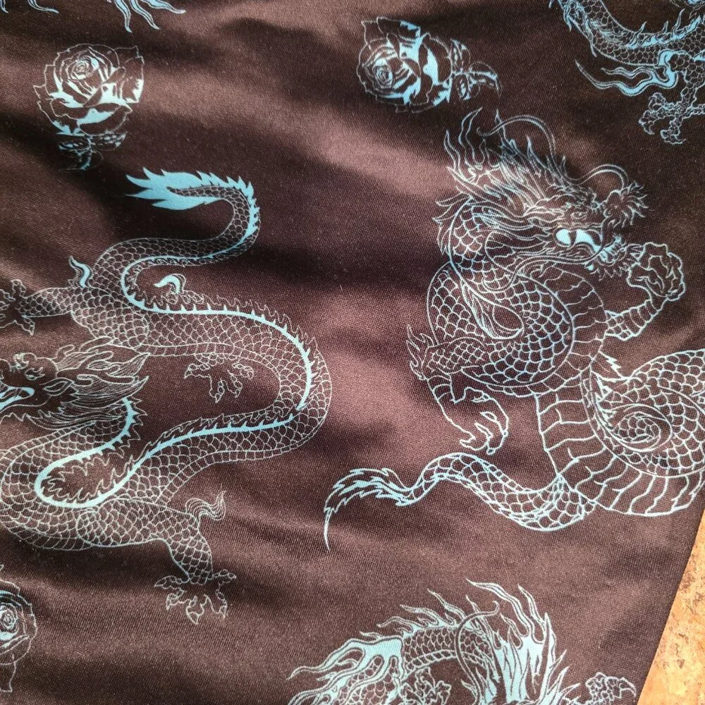 Rue 21 Tiffany Blue Dragon and black lace up one shoulder crop tank L - Picture 3 of 4